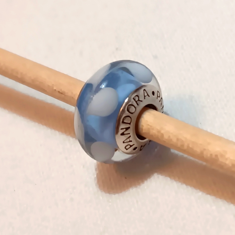 Pandora Blue White Swirls Murano Glass Charm